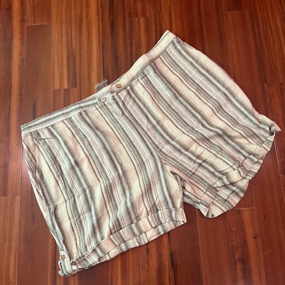 D&CO Linen Shorts Plus Naturals Beige Brown Neutral Boho NWOT Petite 3XP 3X